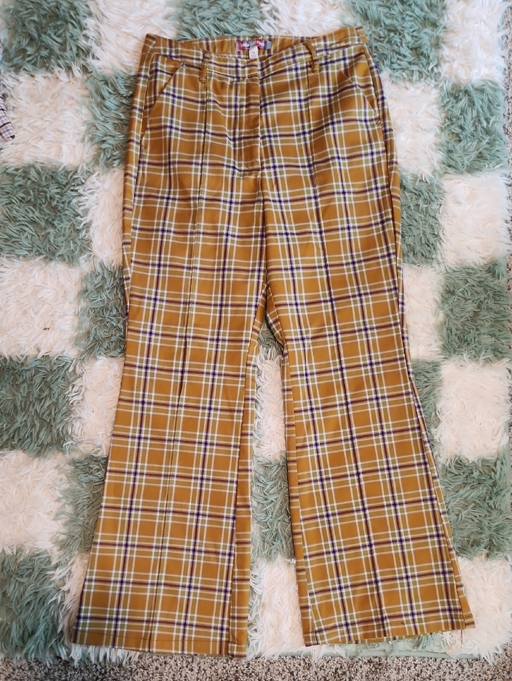 Urban Outfitters Mustard Plaid Flare Pants 10